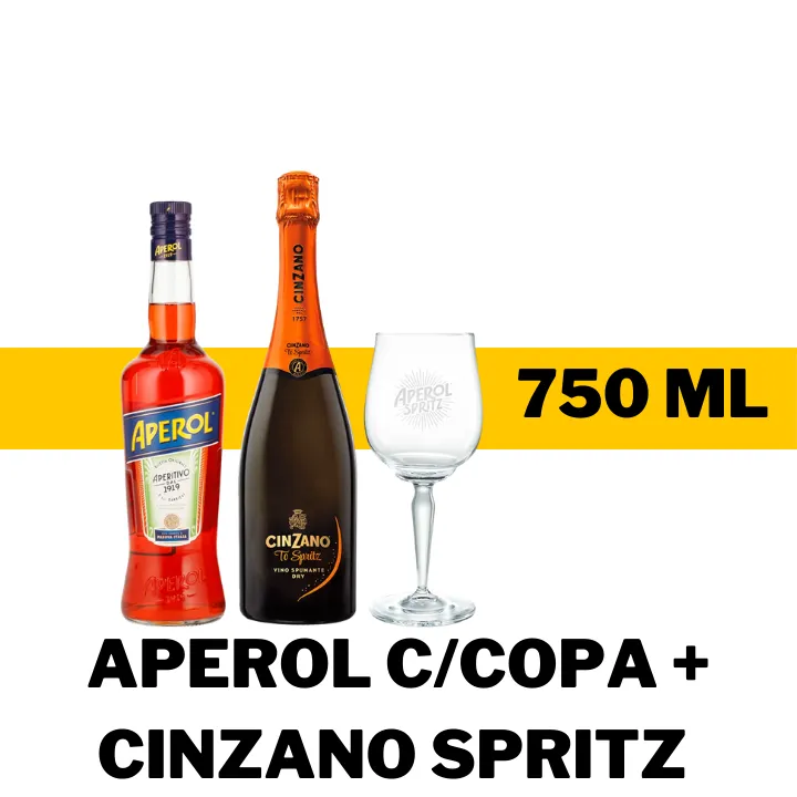 PAQ COPA + LICOR APEROL 750 ML+ CINZANO SPRITZ 750 ML