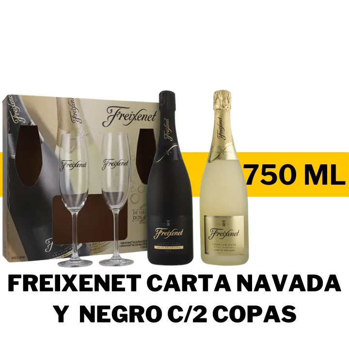 PAQ FREIXENET CARTA NEVADA 750 ML + CORDON NEGRO 750 ML + 2 COPAS