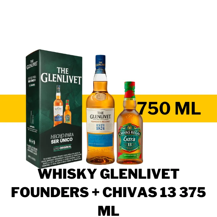 PAQ WHISKY GLENLIVET FOUNDERS 750 ML + CHIVAS 13 375 ML