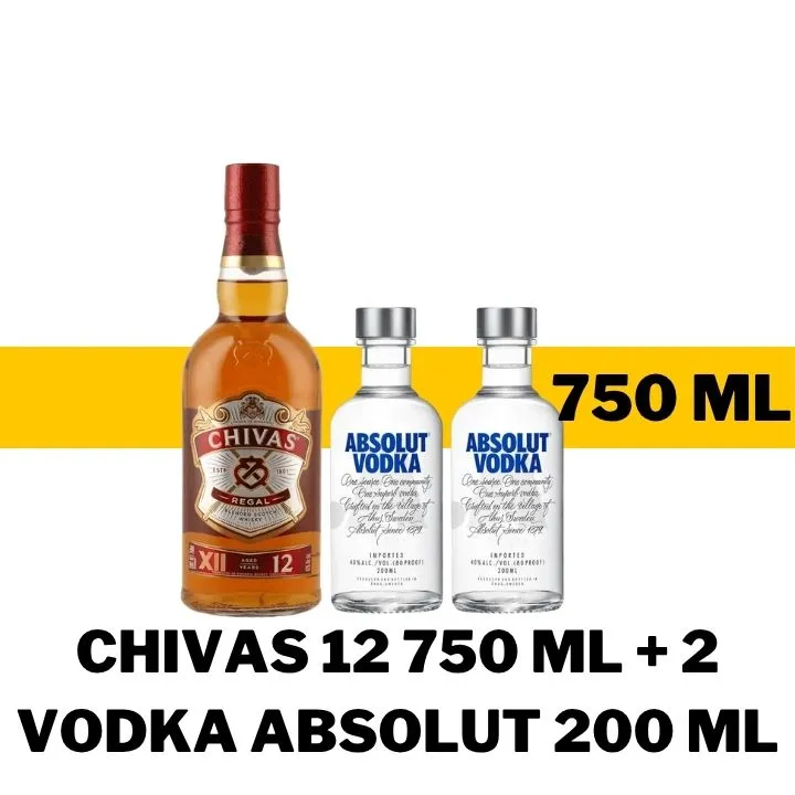 PAQ WHISKY CHIVAS 12 750 ML + 2 VODKA ABSOLUT 200 ML